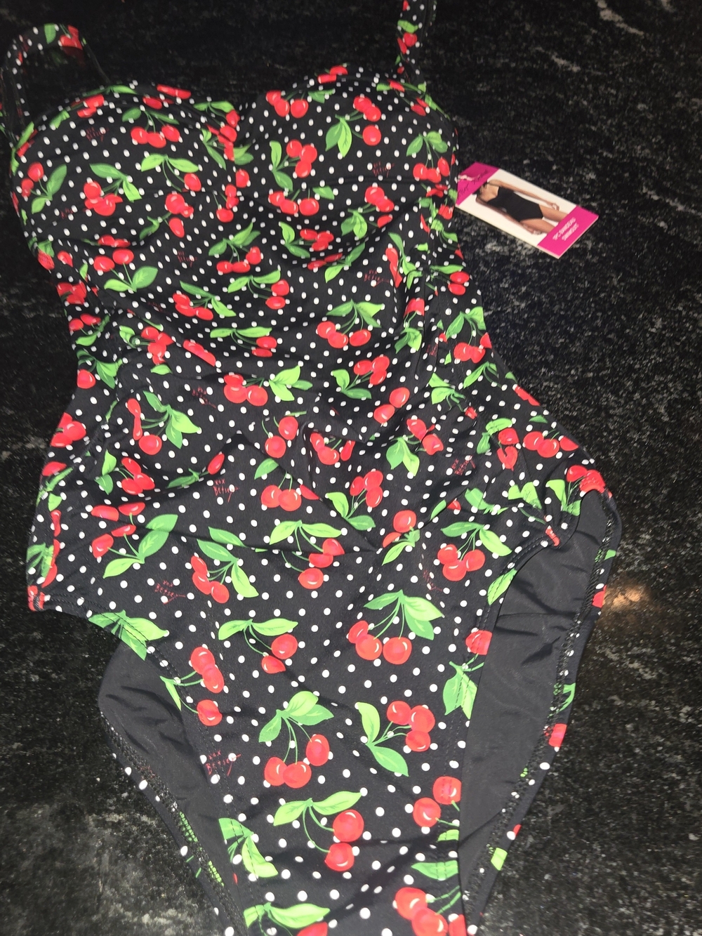 Betsey Johnson Black Cherry Polka Dot One-Piece Swimsuit